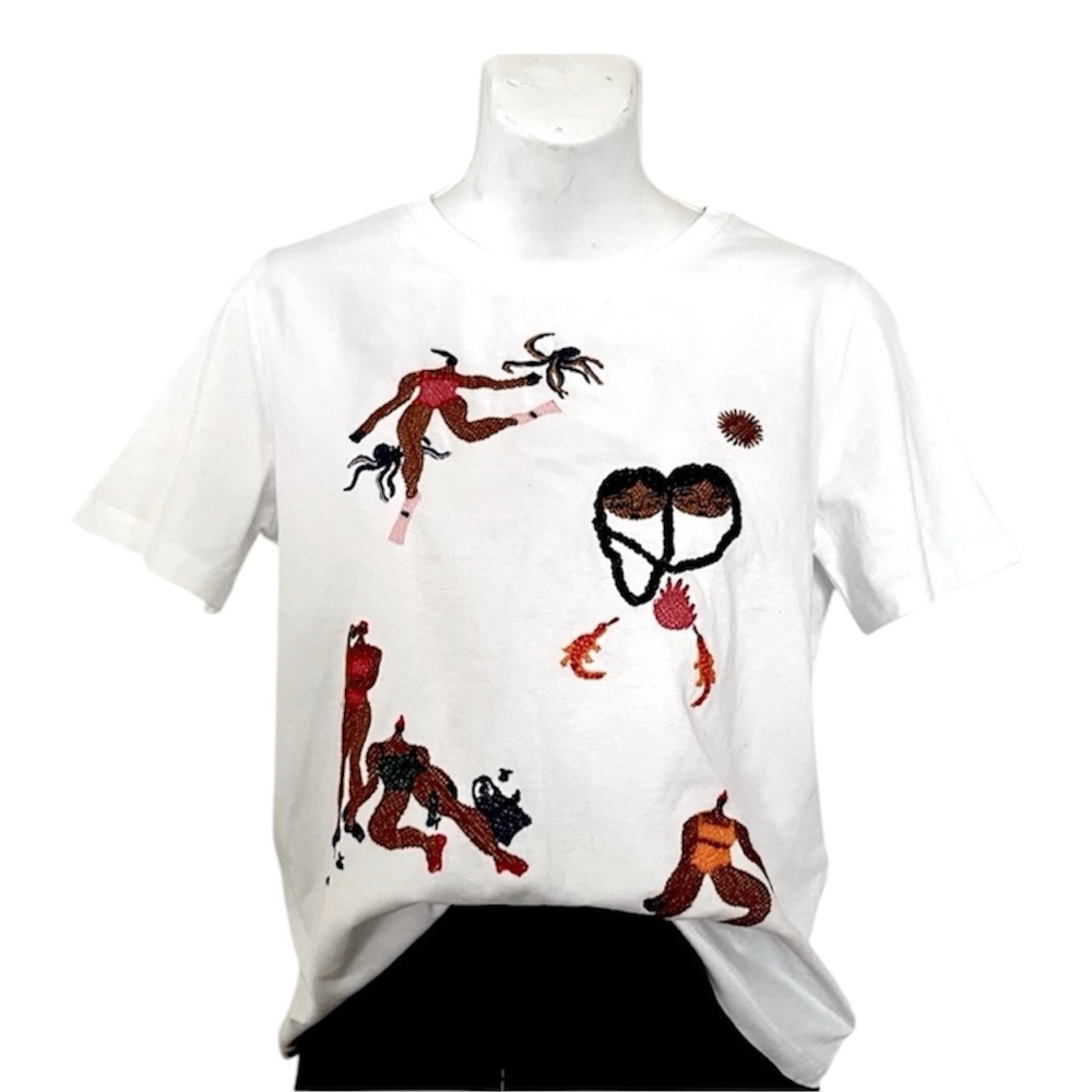 Zara Dina Join Life White Short Sleeve Cotton Crew Neck Embroidered T Shirt Sz M